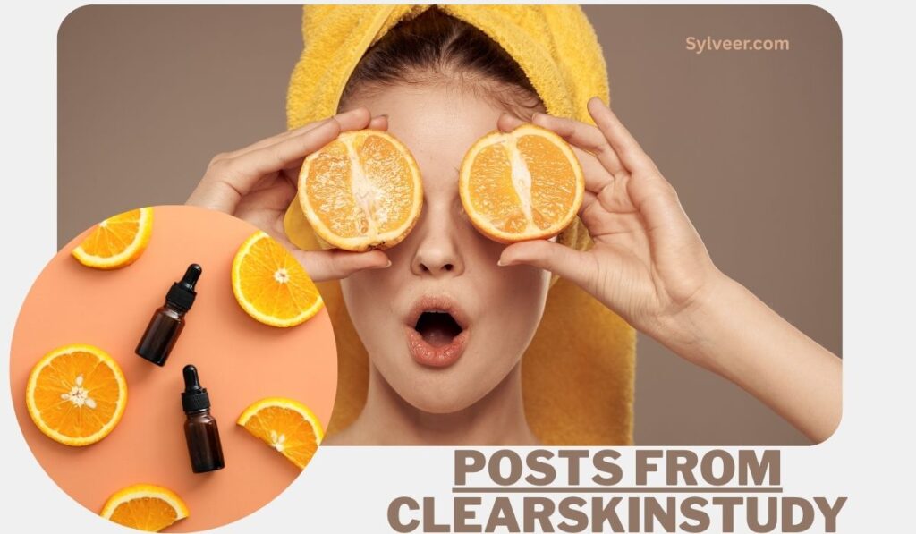 A young woman with clear, healthy skin smiling confidently, next to the "Posts From ClearSkinStudy" header and Sylveer.com logo, promoting skincare tips and research.