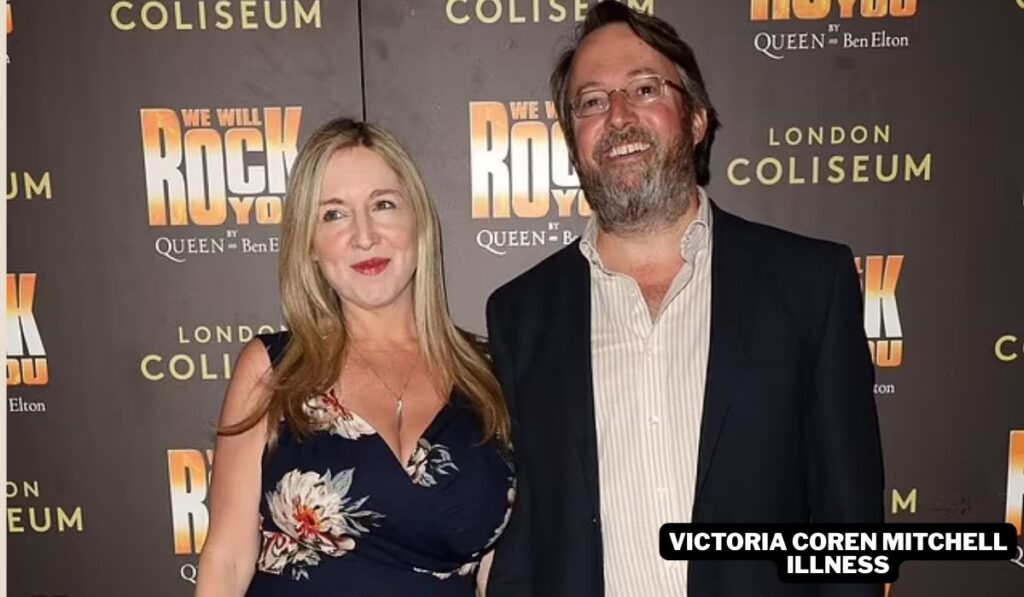 Announcement graphic regarding Victoria Coren Mitchell illness, impacting a performance of the play "Queen" by Ben Elton at the London Coliseum.