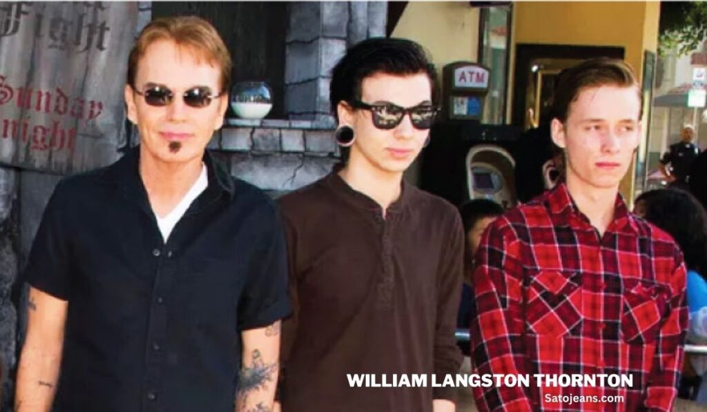 A professional portrait of a man, William Langston Thornton, modeling attire from the brand Sato Jeans. The brand's website, Satojeans.com, is prominently featured in the text below the image.